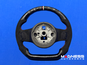 FIAT 500e Gen2 Custom Steering Wheel - Carbon Fiber - Round Top/ Flat Bottom w/ Italian Stripe - Alcantara